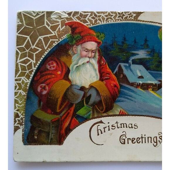 Santa Claus Christmas Postcard Germany Gel Gold Trim Vintage Original Old World - Picture 3 of 5
